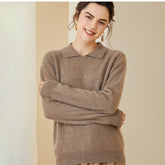 Womens Long Sleeves Pullover Cashmere Polo Collar Sweater